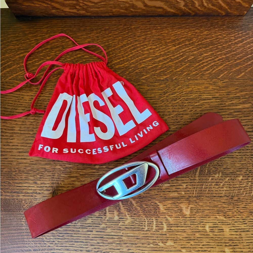 Diesel Red Belt with Logo Buckle